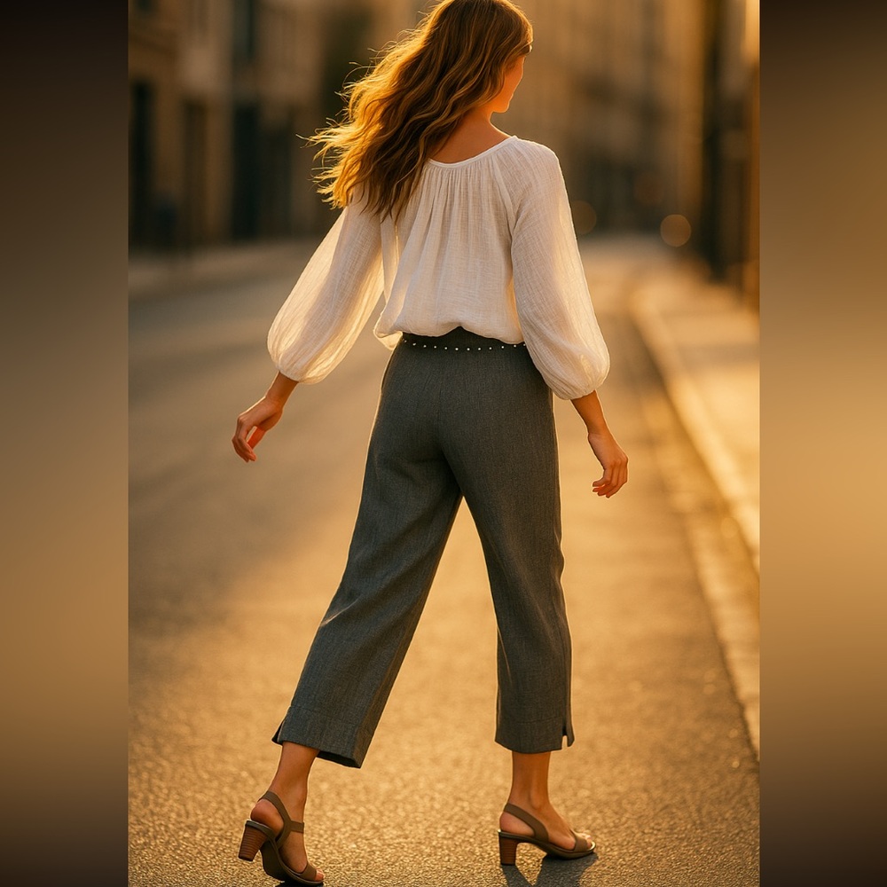 - Spanner - size 12 - 100% linen capris black & white - Picture 2 of 8